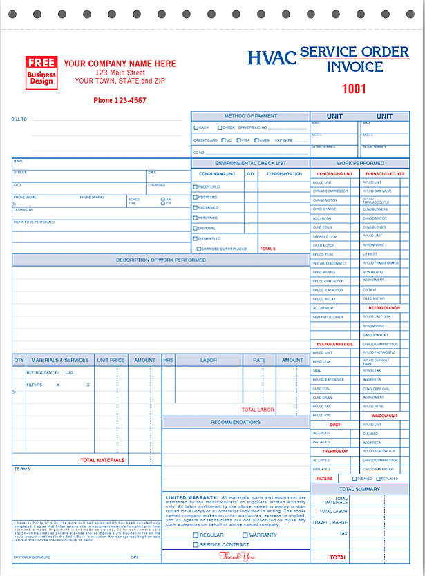 HVAC Service Order Invoice - Form 6531