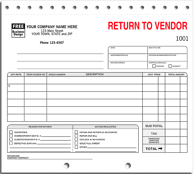 return to vendor - Form 139