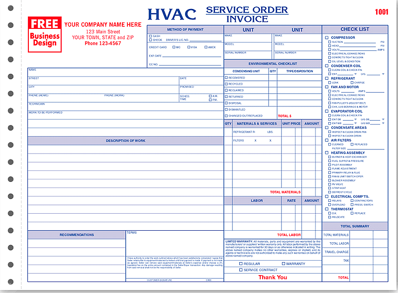 HVAC Horizontal Service Order Invoice - Form 6534