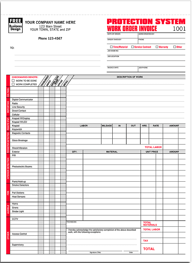 protection/alarm work order invoice - Form 6560