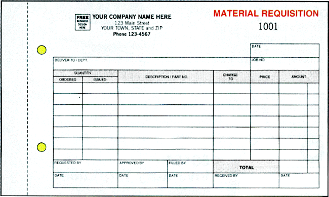 large materials requisition form - Form RF6636