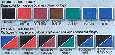 Ink Color Choices - Color Chart