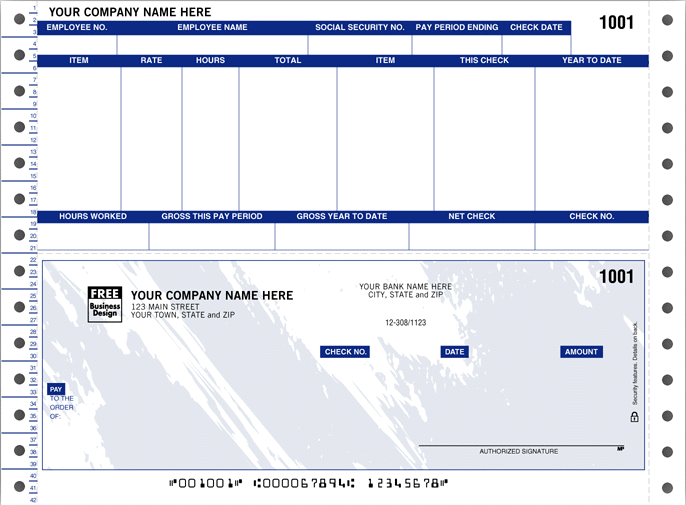 ANS Business Forms & Systems 13211T Continuous Payroll Check